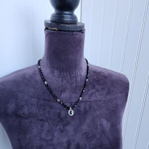 Elegant Black Beaded Necklace with Silver Accents